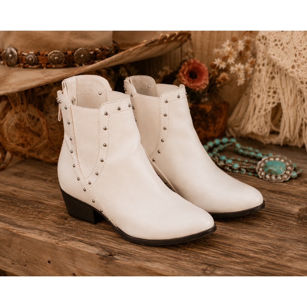 Esprit Ankle Boots Teigan Studded Off-White Western Booties 7.5M